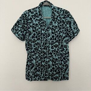 Apt. 9 Short-Sleeve Floral Button-Down Shirt - Teal & Black